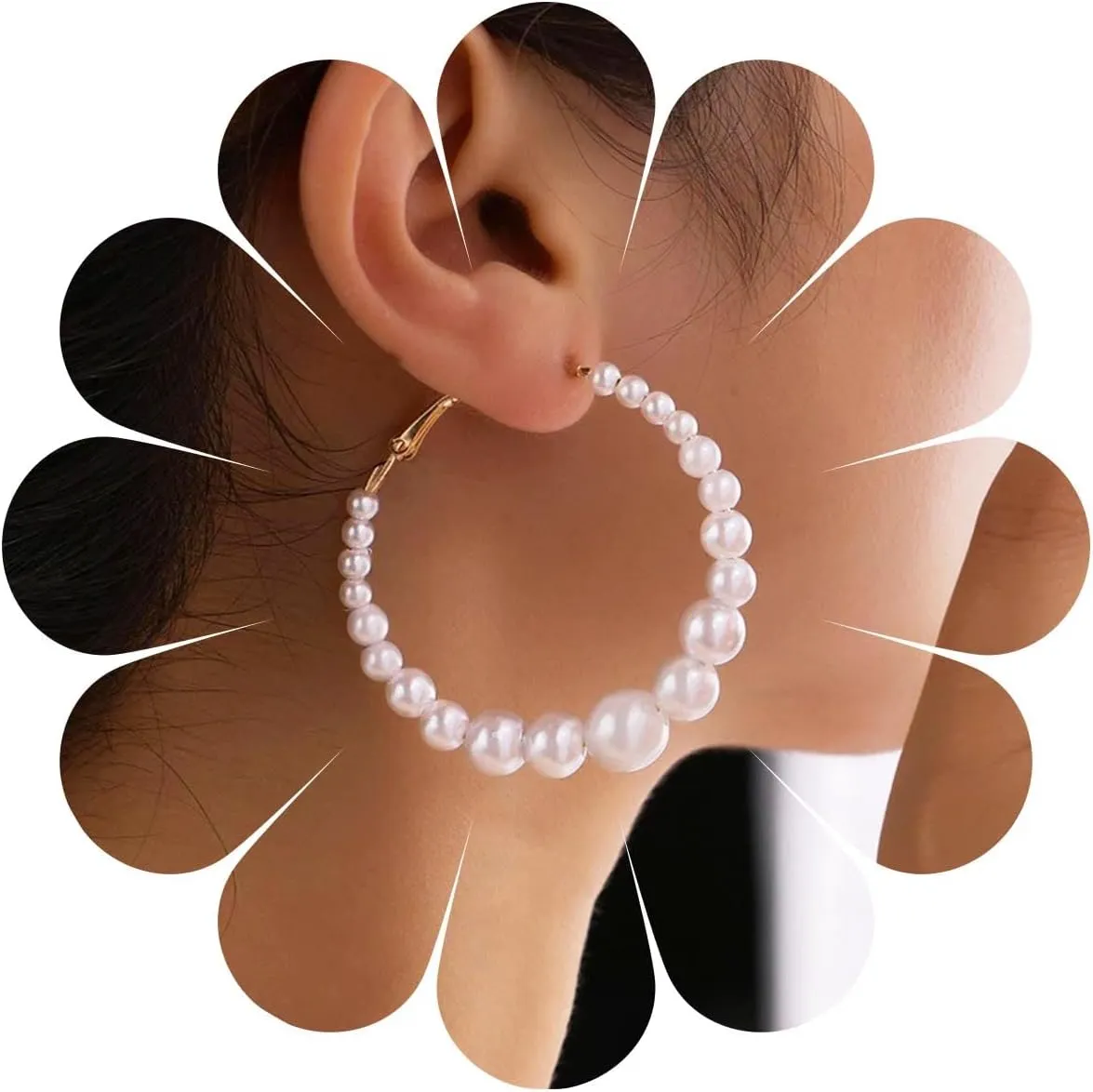 Vintage Pearl Hoop Drop Earrings Pearl Hoop Dangle Earrings Boho Pearl Earrings Circular Pearl Stud Earrings Jewelry for Women