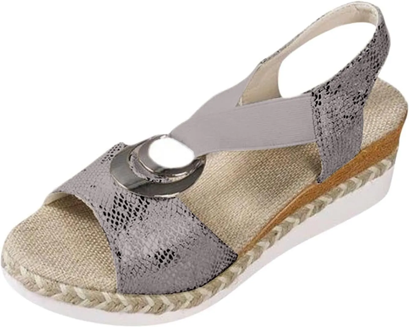 Wedge Sandals for Women 2025 Summer Open Toe Platform Wedges, Fashion Metal Decoration Cross Ankle Strap Sandals Comfortable Beach Platform Walking Shoes