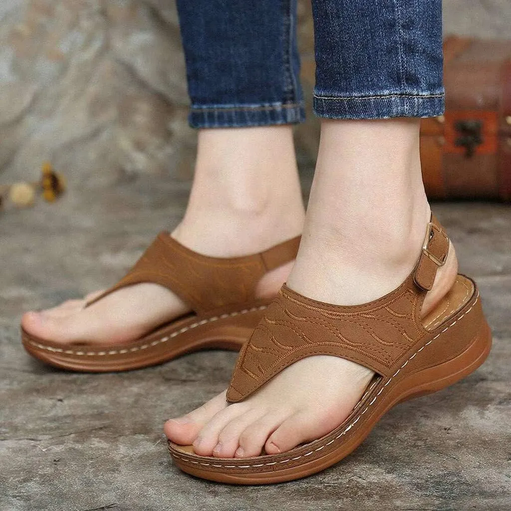 Wedge Sandals for Women 2025 Wide Width Orthopedic Flip Flops with Arch Support Summer Slip On Walking Shoes Adjustable Buckle Platform Flip Flops