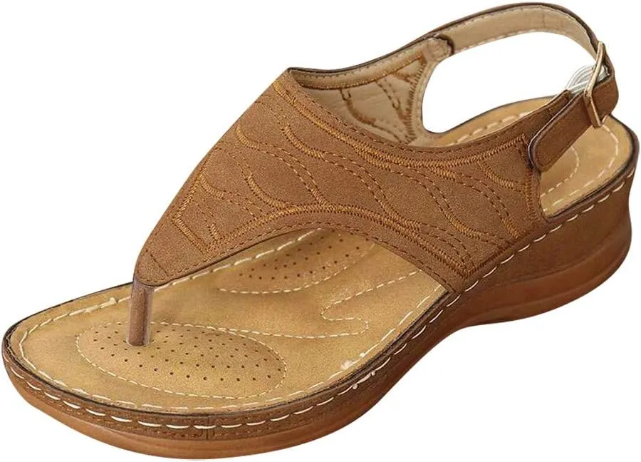 Wedge Sandals for Women 2025 Wide Width Orthopedic Flip Flops with Arch Support Summer Slip On Walking Shoes Adjustable Buckle Platform Flip Flops
