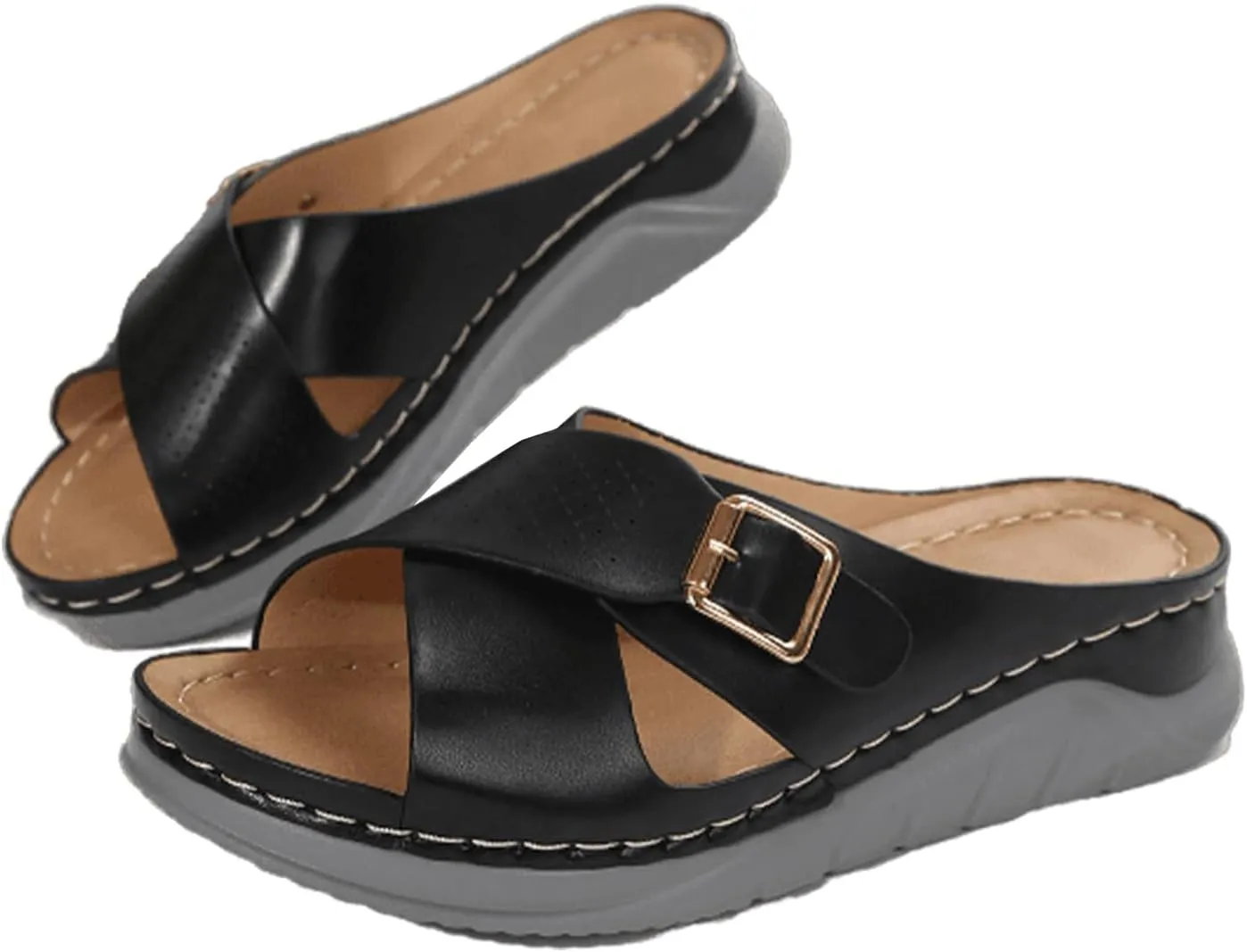 Wedge Sandals for Women Comfortable Orthopedic Adjustable Buckle Slip On Platform Sandals Casual Summer Walking Shoes
