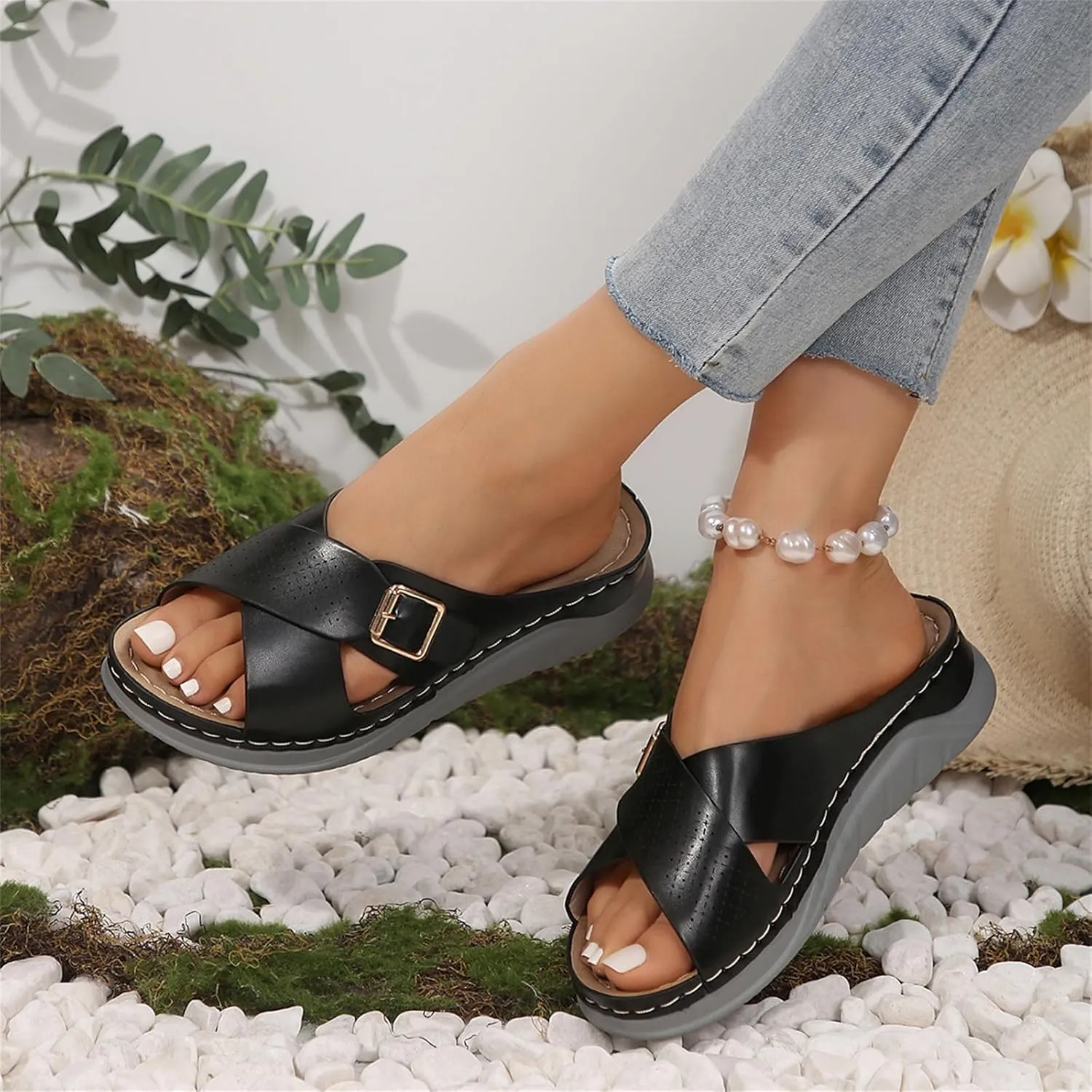 Wedge Sandals for Women Comfortable Orthopedic Adjustable Buckle Slip On Platform Sandals Casual Summer Walking Shoes