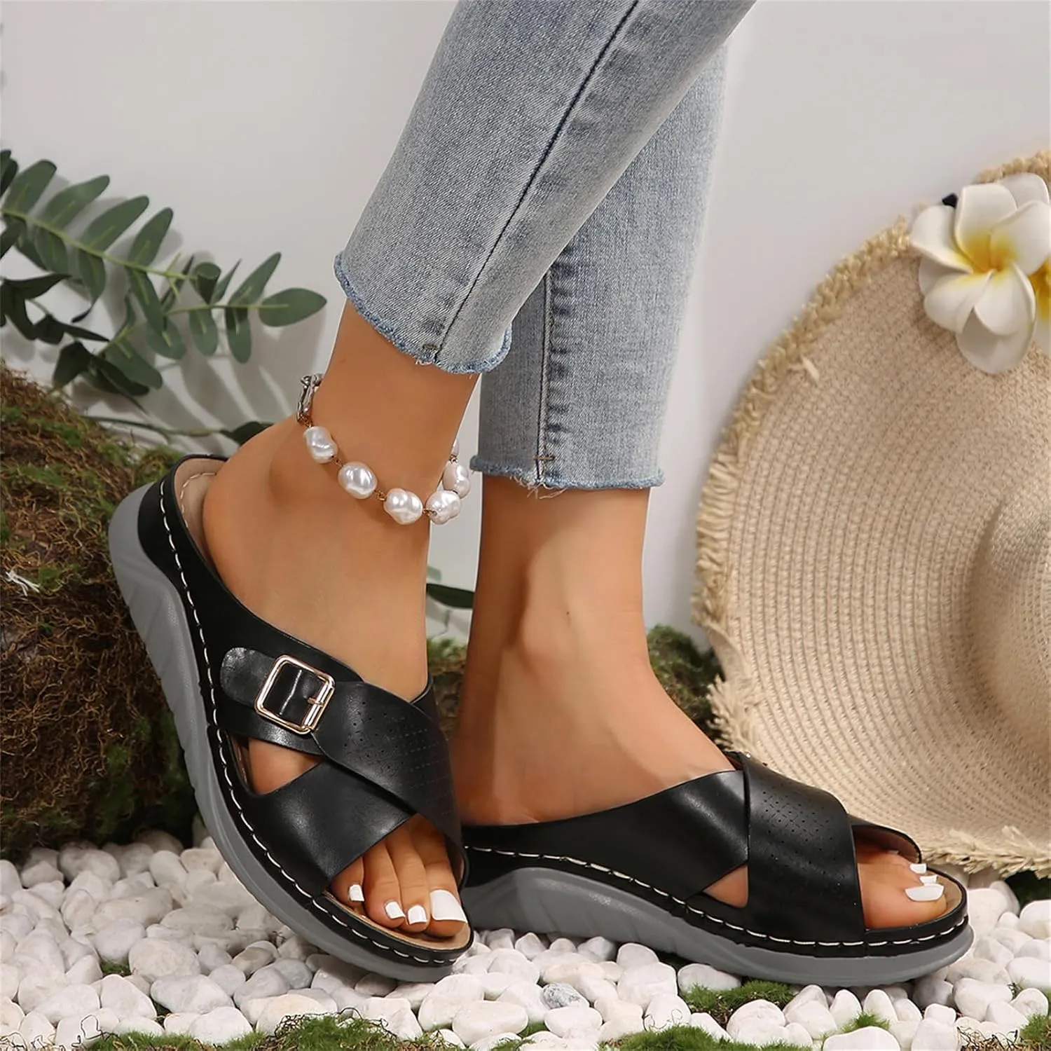 Wedge Sandals for Women Comfortable Orthopedic Adjustable Buckle Slip On Platform Sandals Casual Summer Walking Shoes