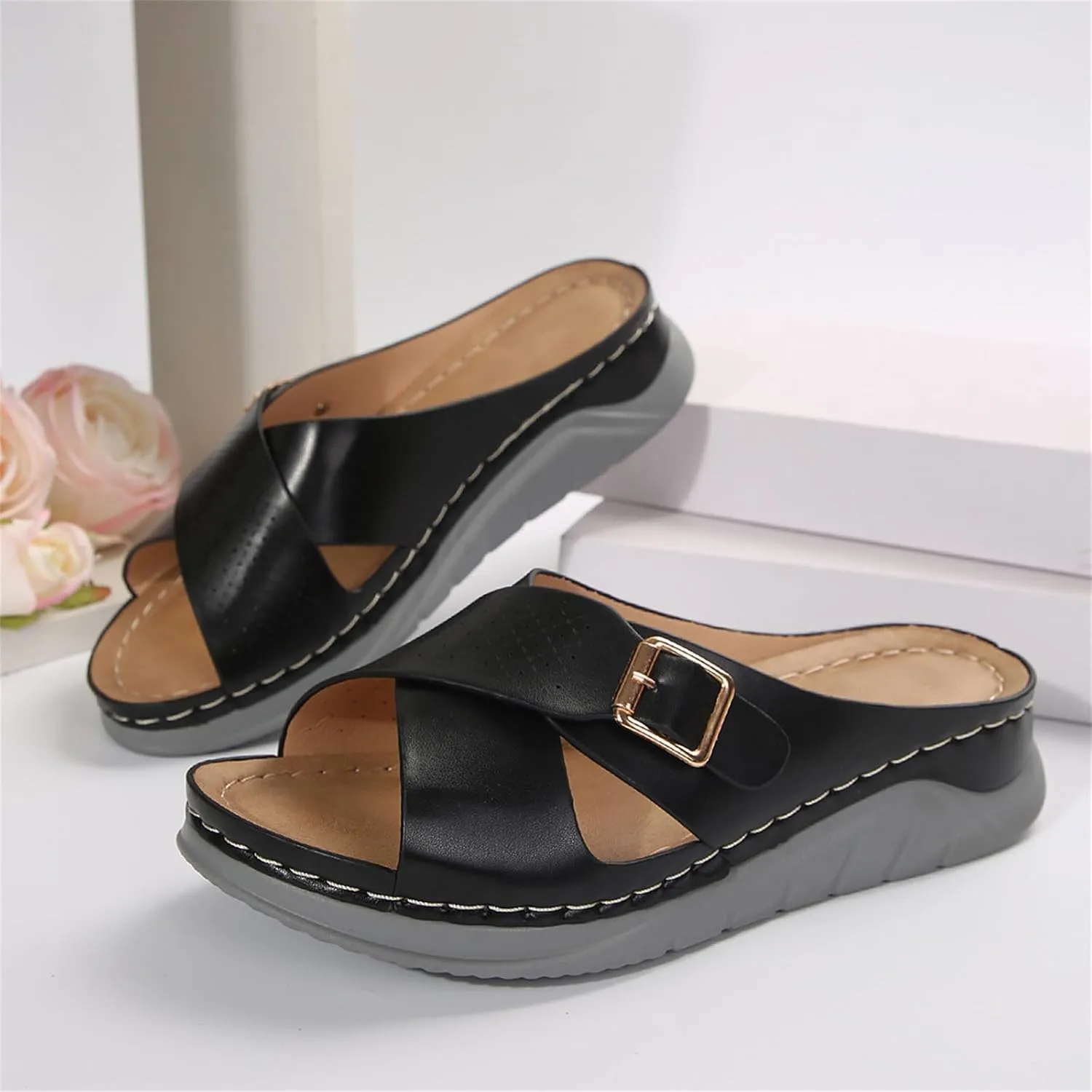 Wedge Sandals for Women Comfortable Orthopedic Adjustable Buckle Slip On Platform Sandals Casual Summer Walking Shoes