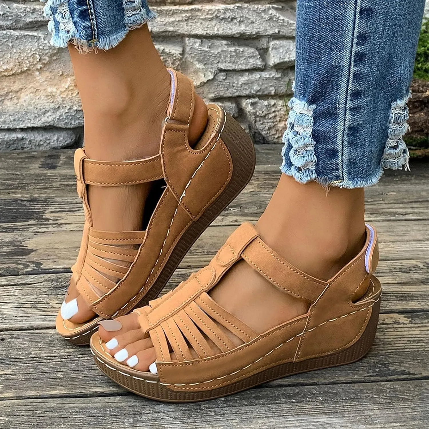 Wedge Shoes Womens Summer Dressy Orthopedic Sandals Open Toe Roman Wedges Platform Ankle Strap Ladies Sandals 2025