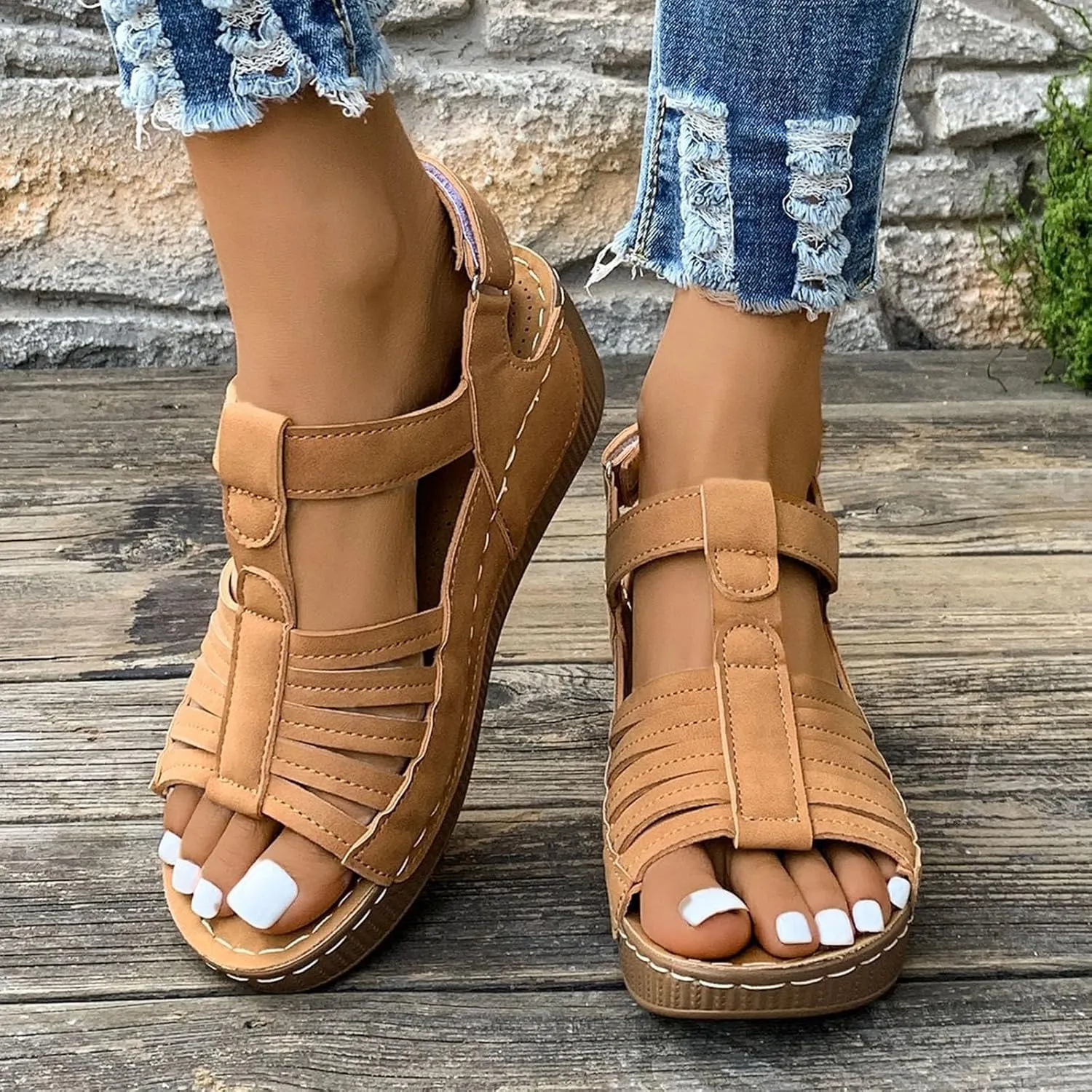 Wedge Shoes Womens Summer Dressy Orthopedic Sandals Open Toe Roman Wedges Platform Ankle Strap Ladies Sandals 2025