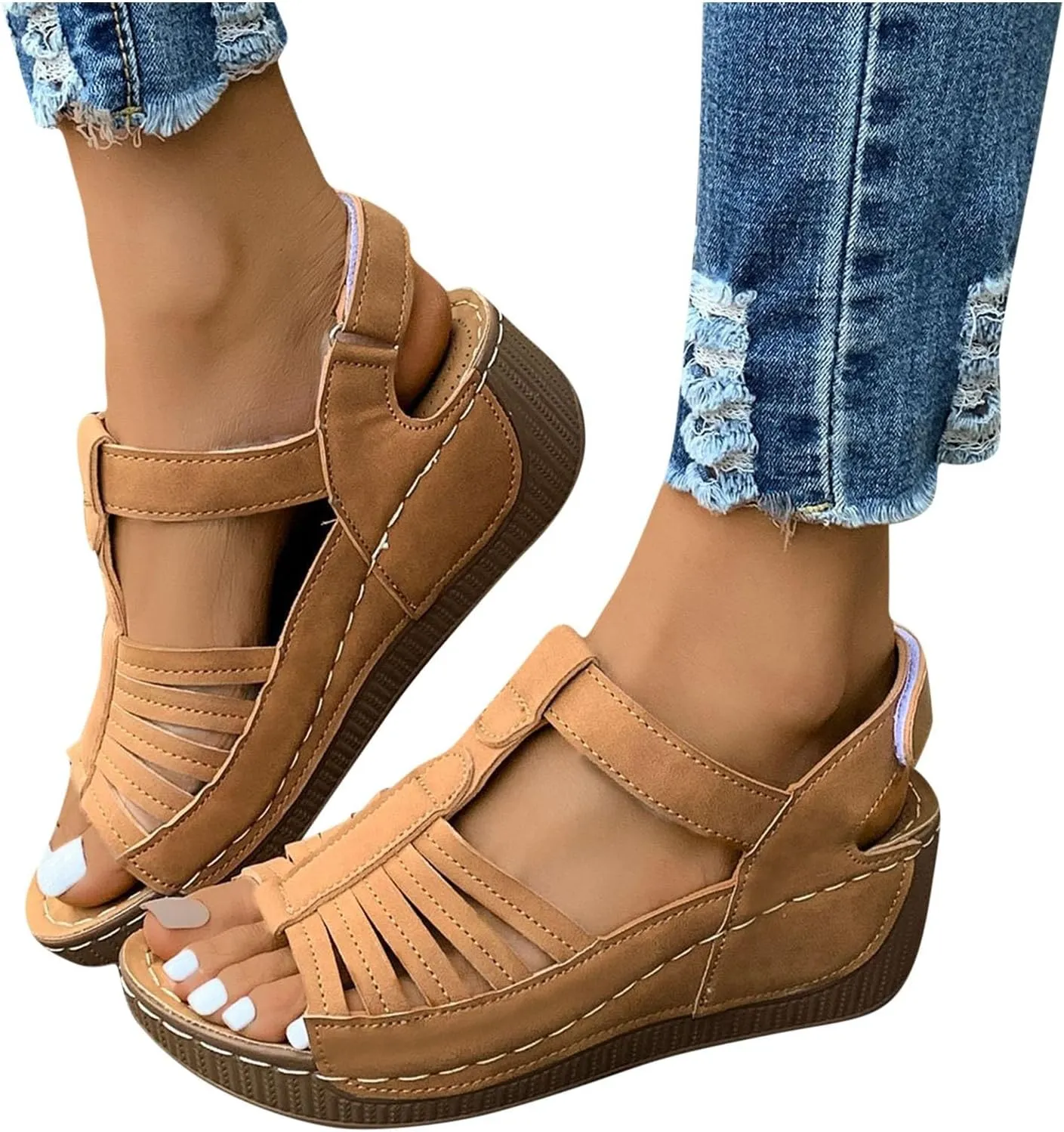 Wedge Shoes Womens Summer Dressy Orthopedic Sandals Open Toe Roman Wedges Platform Ankle Strap Ladies Sandals 2025