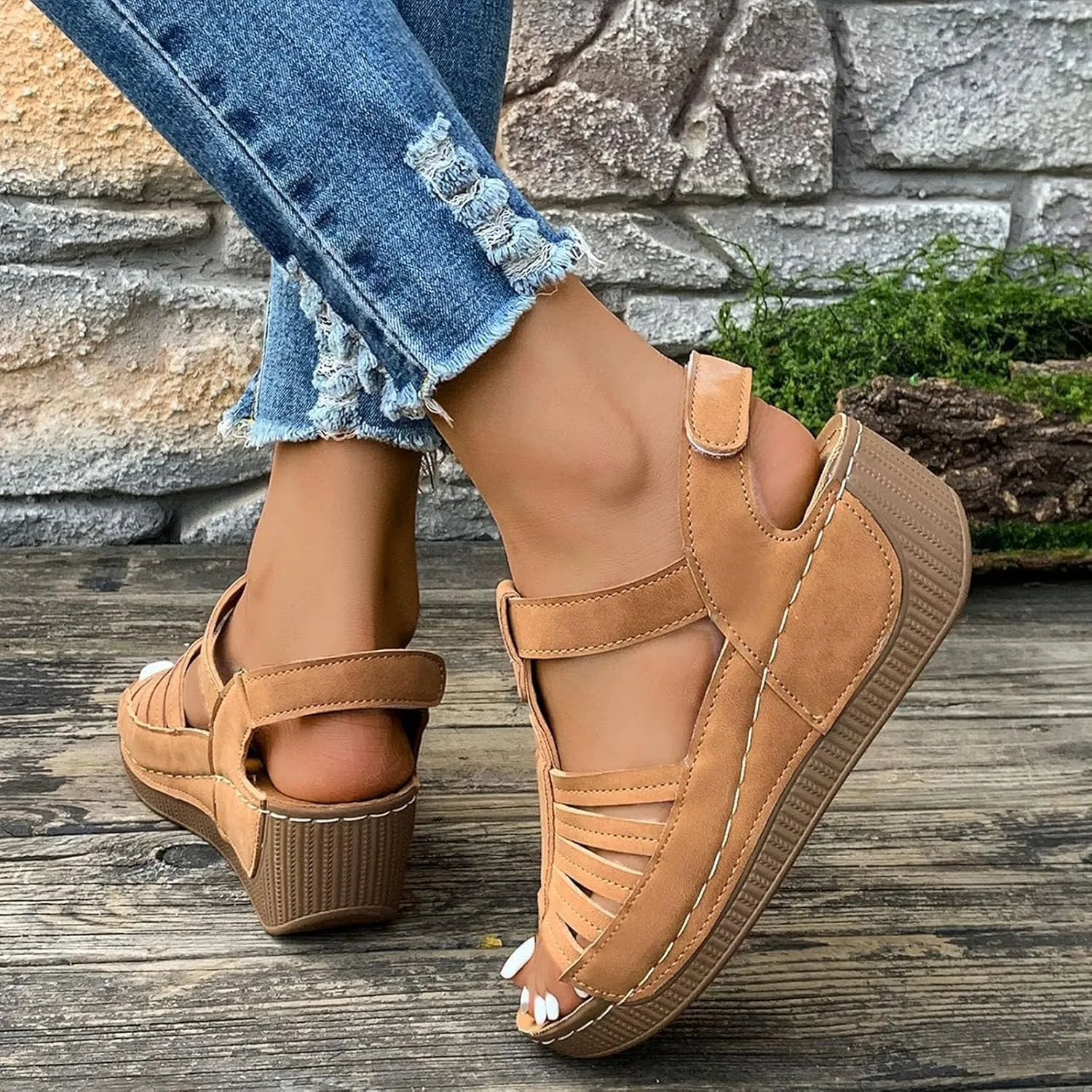 Wedge Shoes Womens Summer Dressy Orthopedic Sandals Open Toe Roman Wedges Platform Ankle Strap Ladies Sandals 2025