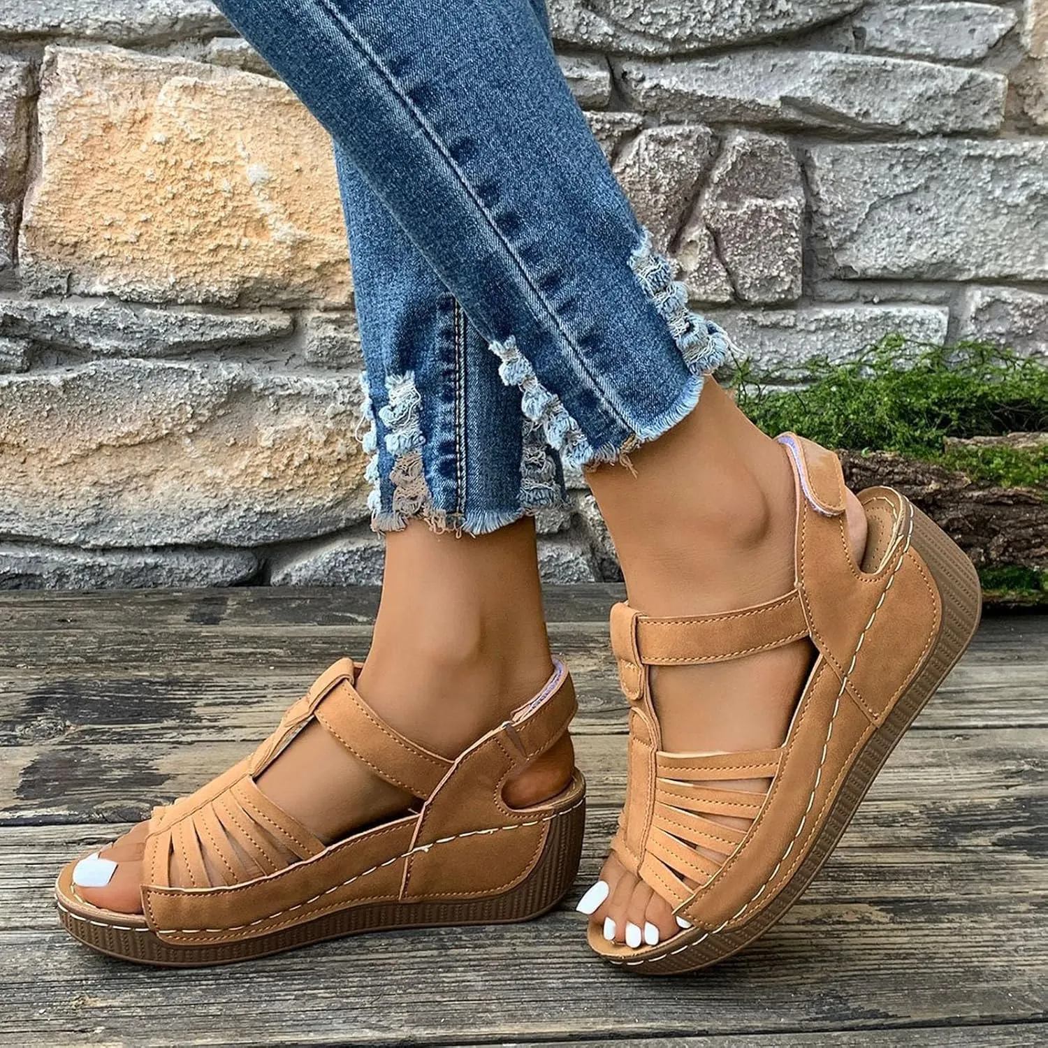 Wedge Shoes Womens Summer Dressy Orthopedic Sandals Open Toe Roman Wedges Platform Ankle Strap Ladies Sandals 2025