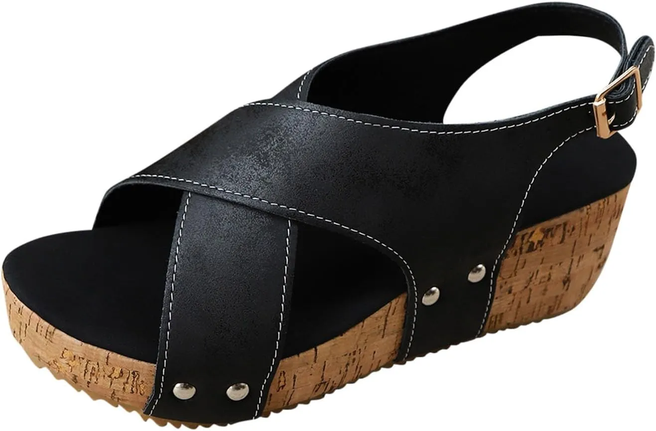 Wide Width Platform Wedge Sandals For Women Summer Dressy Open Toe Buckle Ankle Strap Sandals Ladies Party Dress Shoes