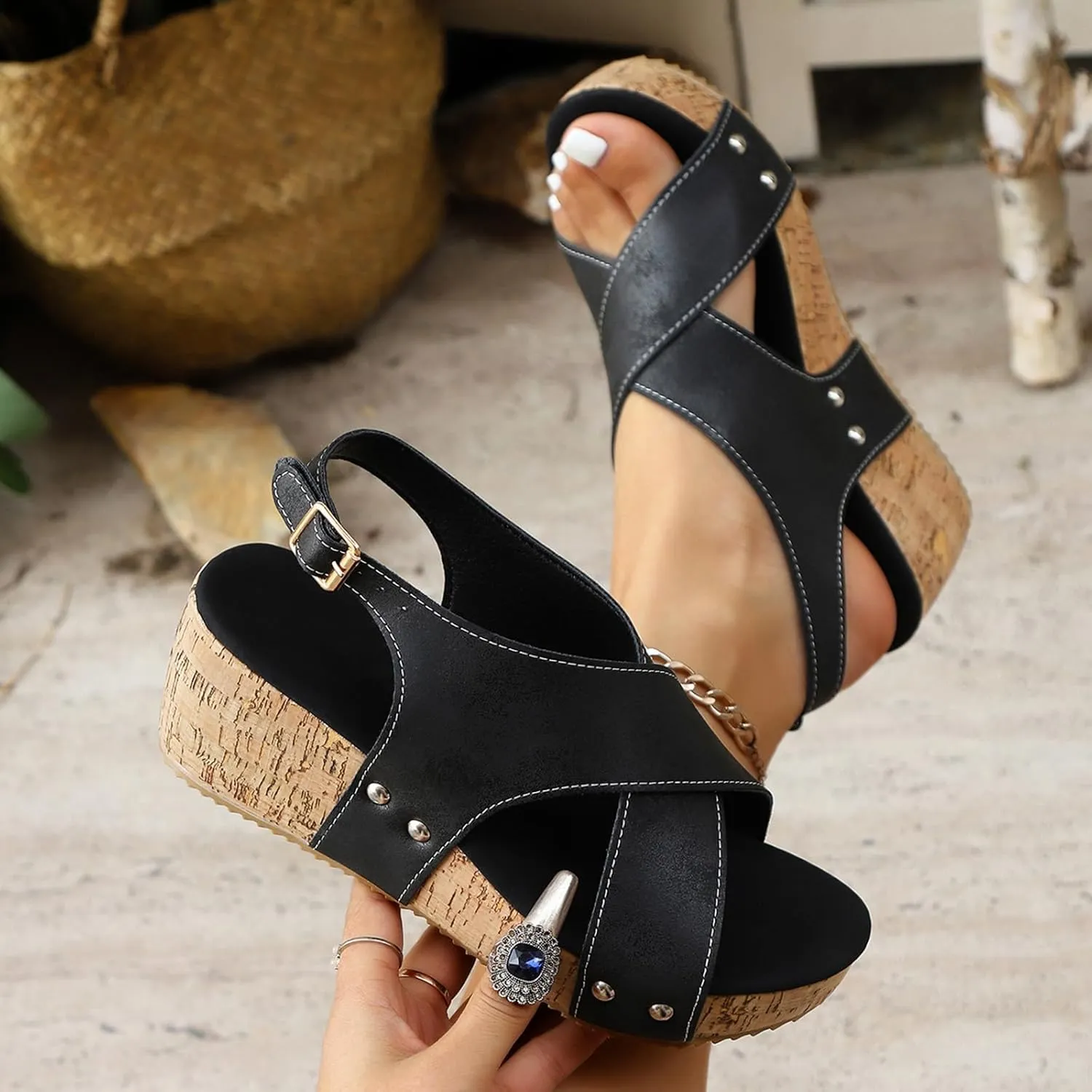 Wide Width Platform Wedge Sandals For Women Summer Dressy Open Toe Buckle Ankle Strap Sandals Ladies Party Dress Shoes