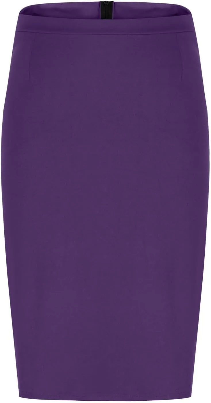 Women Dressy Work Pencil Skirts Stretchy High Waist Bodycon Midi Skirt Solid Business Office Skirt with Back Slit