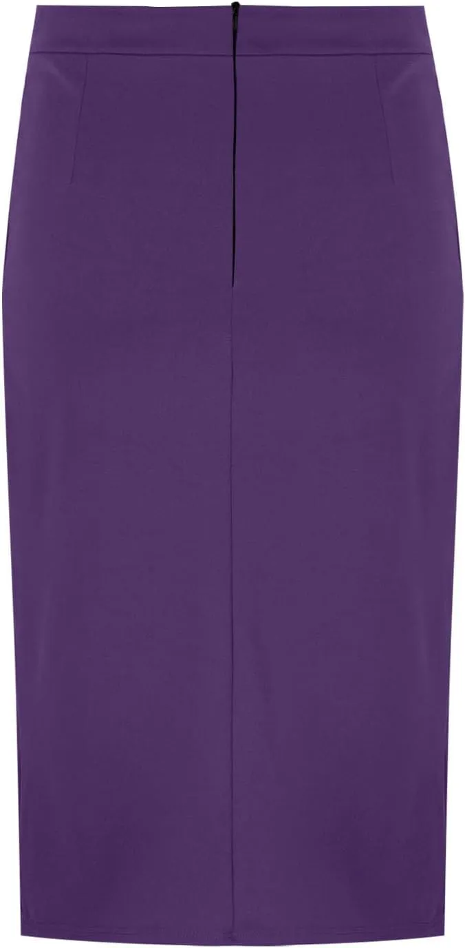 Women Dressy Work Pencil Skirts Stretchy High Waist Bodycon Midi Skirt Solid Business Office Skirt with Back Slit