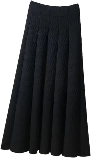 Women High Waist Knitted Midi Skirt Autumn Winter Simple Solid Pleated Skirts Elegant Med-Long A-Line Skirt