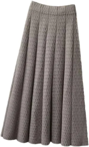Women High Waist Knitted Midi Skirt Simple Solid Pleated Skirts Med-Long A-Line Midi Skirt gray9 XL