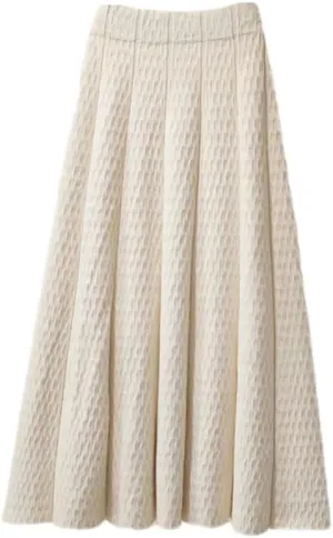 Women High Waist Knitted Midi Skirt Simple Solid Pleated Skirts Med-Long A-Line Midi Skirt white9 XXL