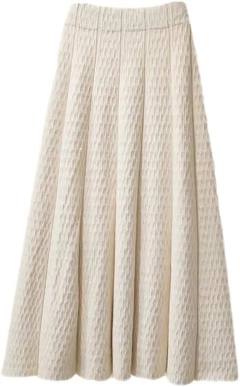 Women High Waist Knitted Midi Skirt Simple Solid Pleated Skirts Med-Long A-Line Midi Skirt white9 XXL
