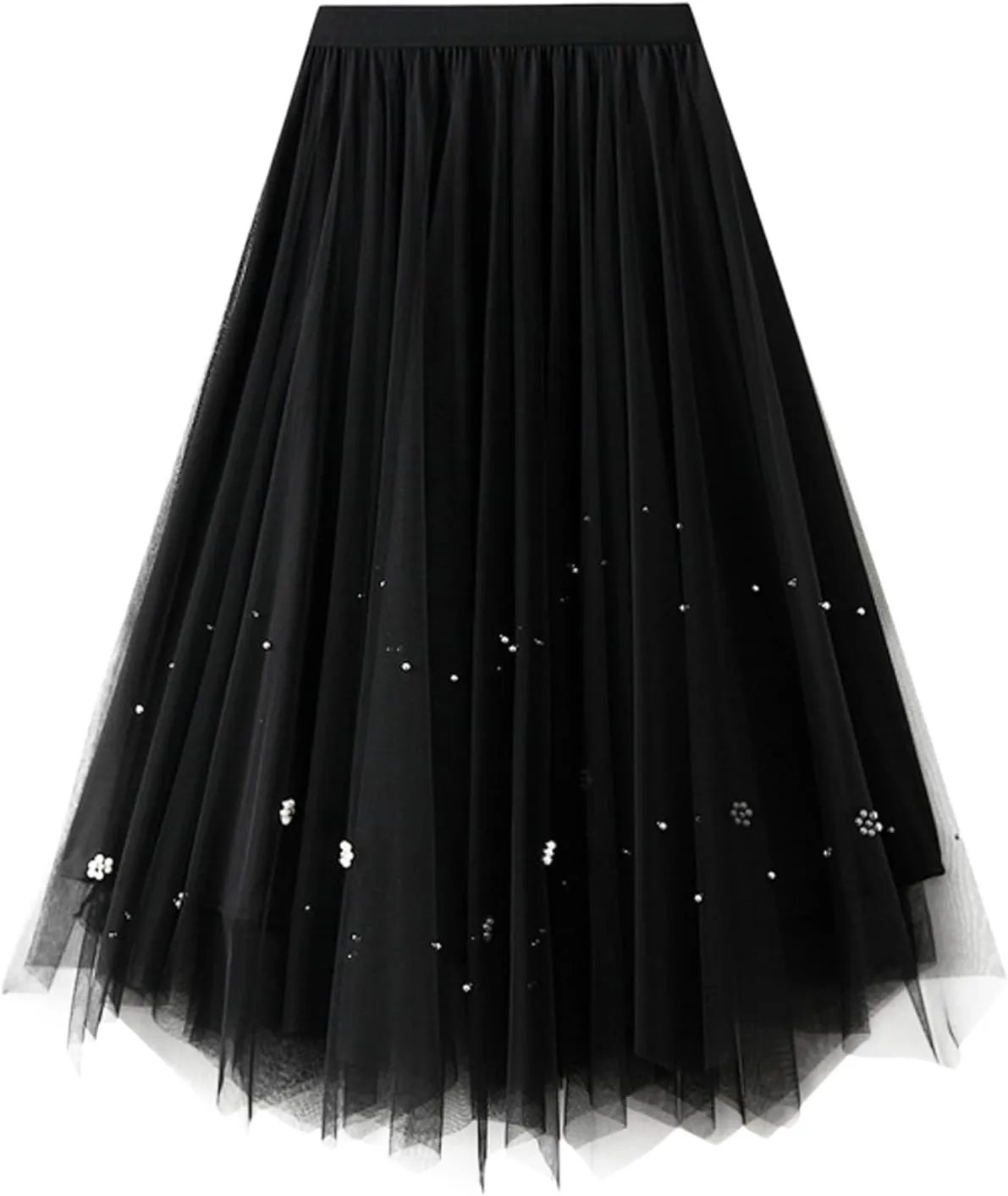 Women Mid Length Skirt Dance Party A Line High Waisted Tulle Skirt Holiday Party Costume Pleated Half Light Cheer