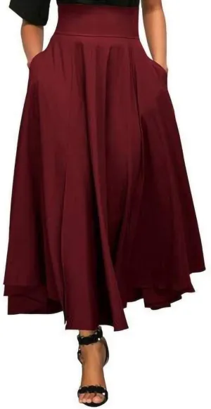 Women Pack Long Skirts Fall Winter Flowy Maxi Skirt Classic High Waist Fold Over Floor Ankle Length Stretchy Skirts
