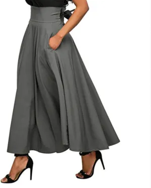Women Pack Long Skirts Fall Winter Flowy Maxi Skirt Classic High Waist Fold Over Floor Ankle Length Stretchy Skirts