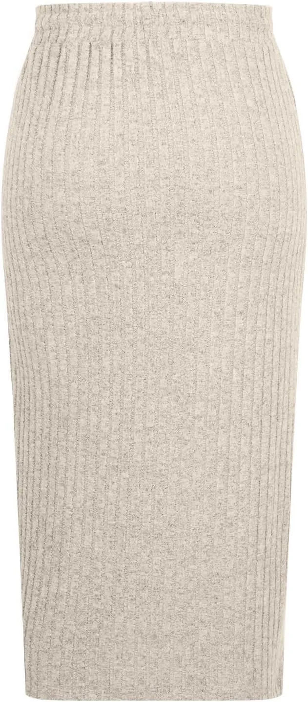 Women Ribbed Knit Bodycon Midi Skirt Drawstring High Waisted Pencil Skirts Dressy Casual Slim Long Skirt with Pocket