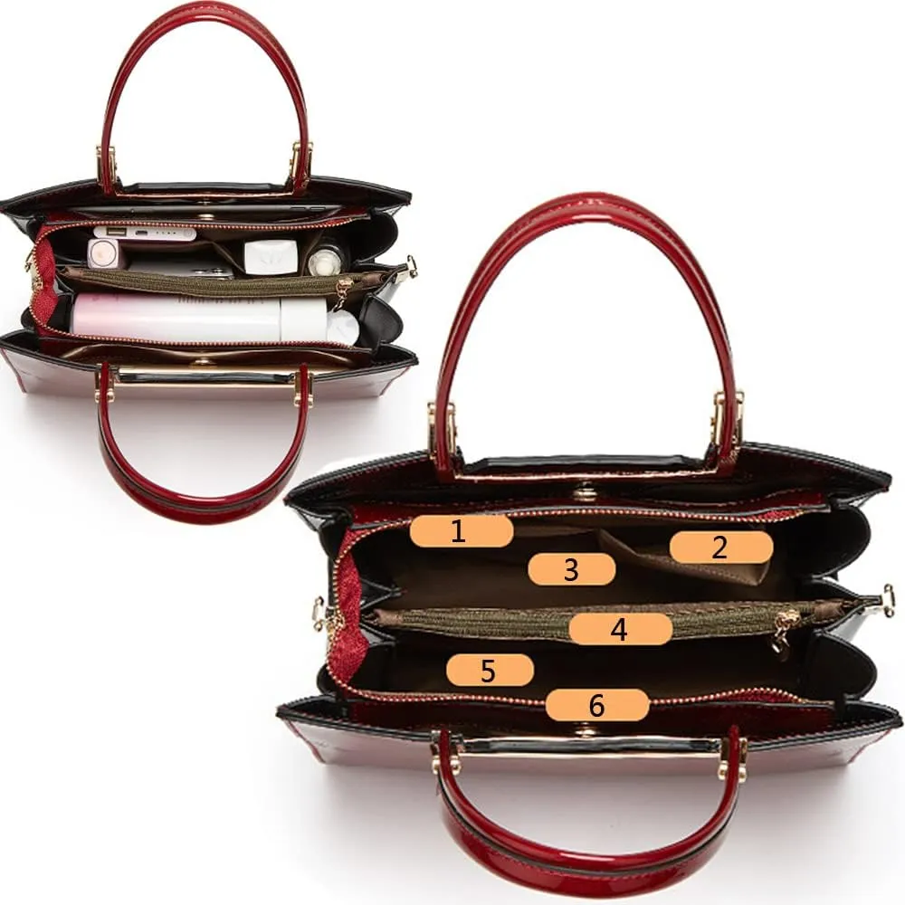 Women Top Handle Purse Satchel Patent PU Leather Handbag Shoulder Crossbody Bag Tote Black