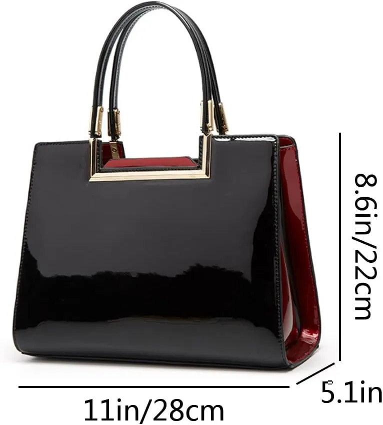 Women Top Handle Purse Satchel Patent PU Leather Handbag Shoulder Crossbody Bag Tote Black