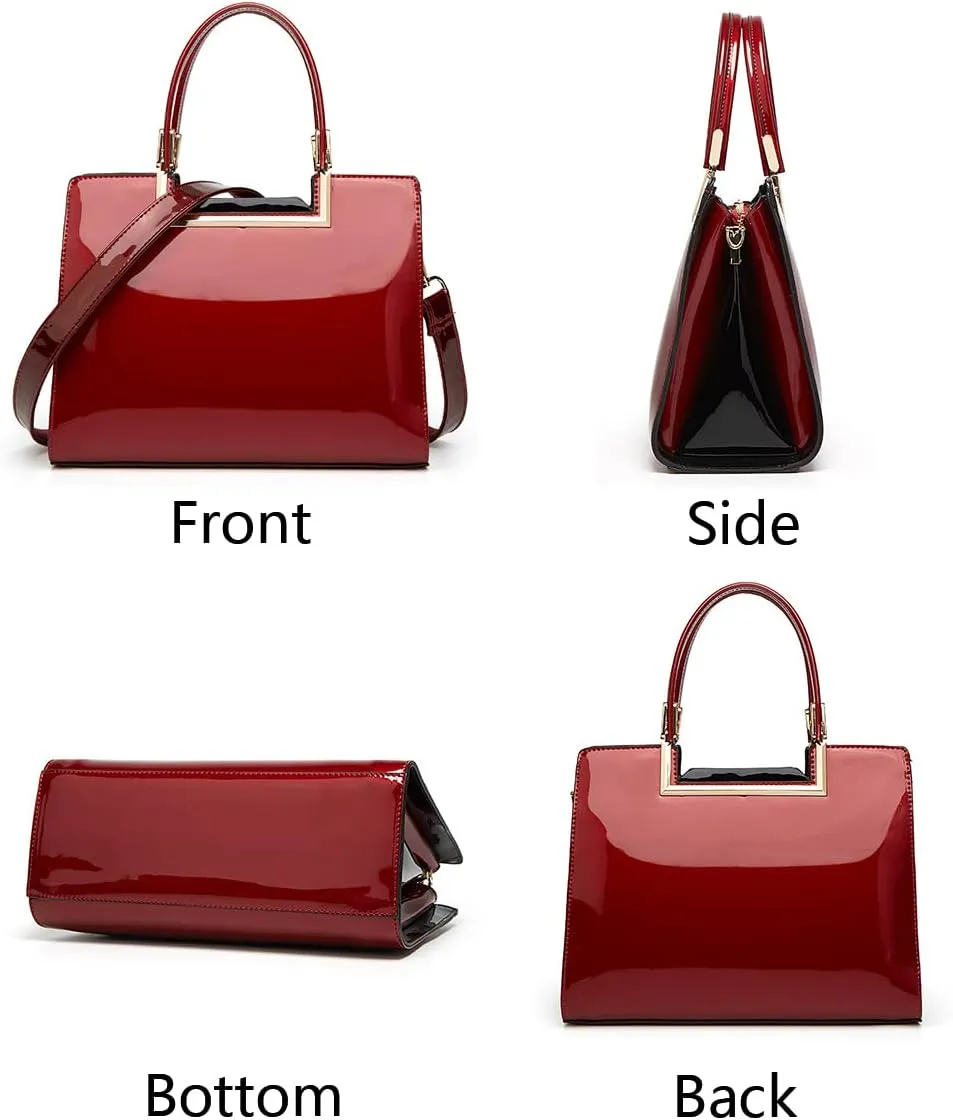 Women Top Handle Purse Satchel Patent PU Leather Handbag Shoulder Crossbody Bag Tote Black