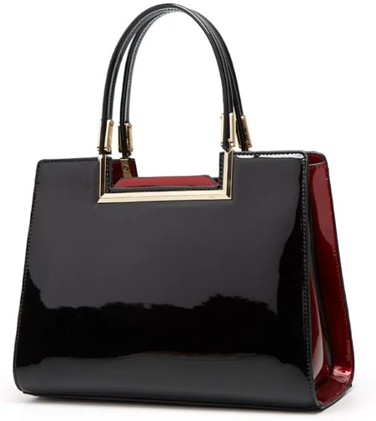 Women Top Handle Purse Satchel Patent PU Leather Handbag Shoulder Crossbody Bag Tote Black