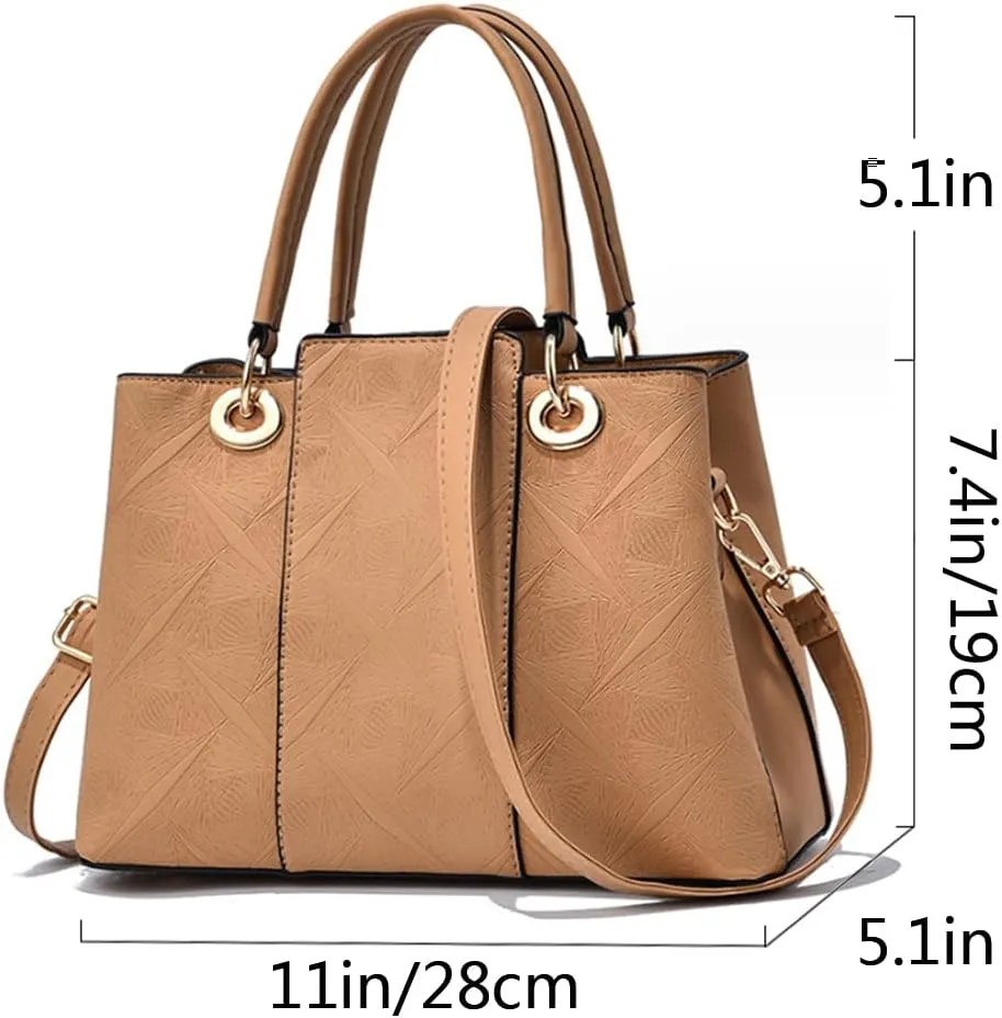 Women Top Handle Satchel Handbag PU Leather Purse Printed Pattern Crossbody Shoulder Bag Blue