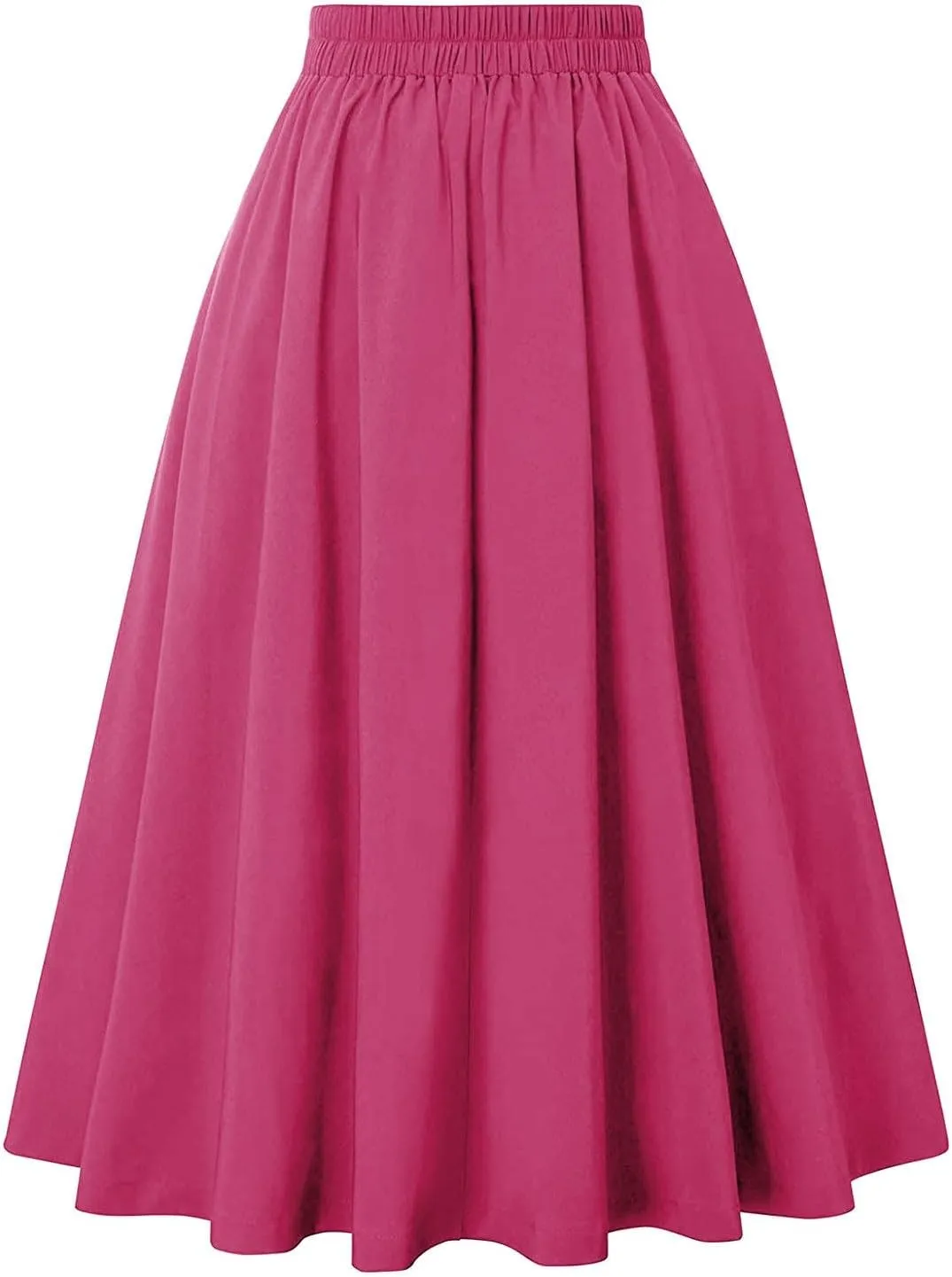 Women Vintage Skirt High Waist Pleated Button Skirts Midi A-Line Short Dress Fashion Casual Solid Swing Dresses