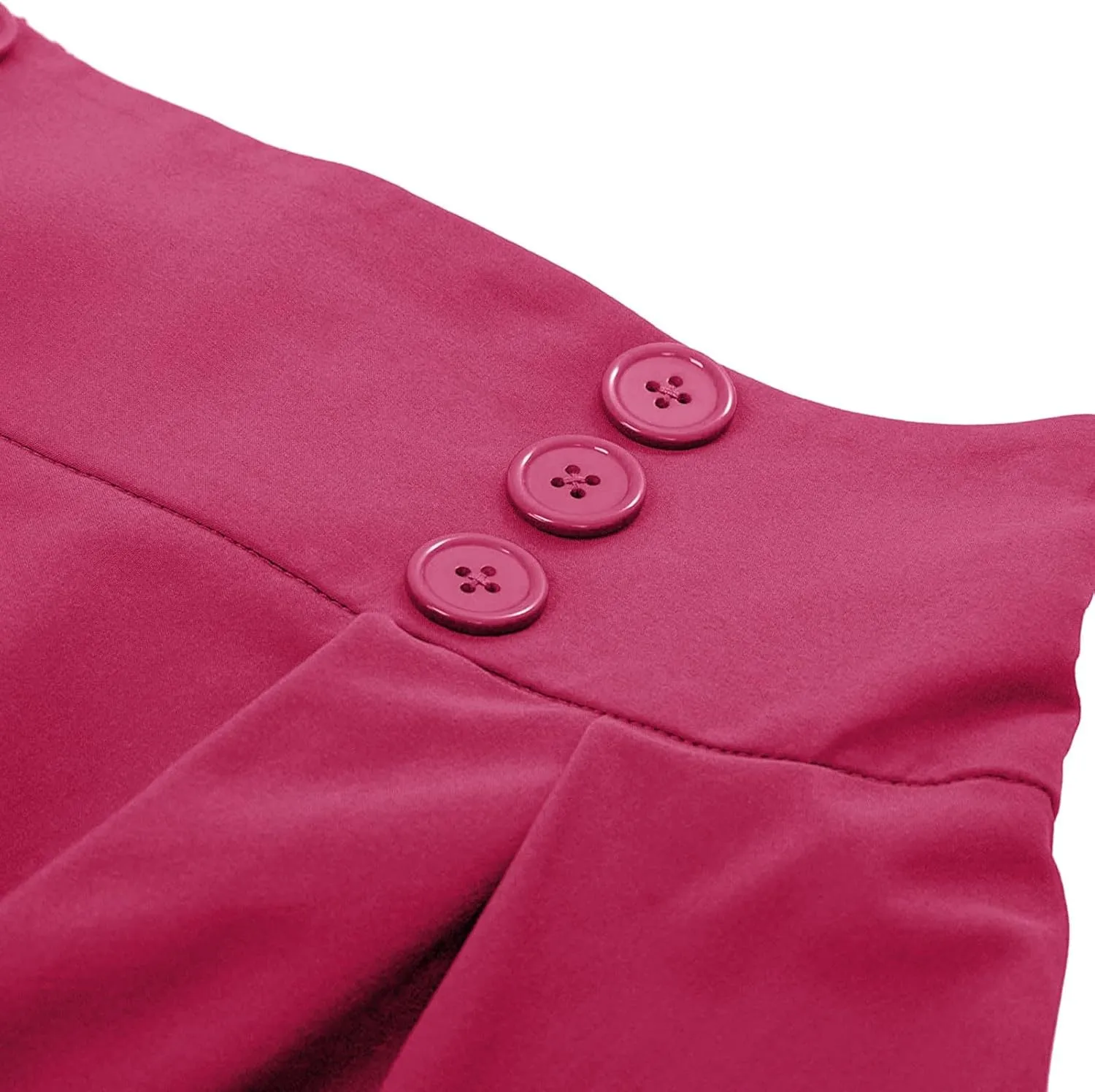 Women Vintage Skirt High Waist Pleated Button Skirts Midi A-Line Short Dress Fashion Casual Solid Swing Dresses