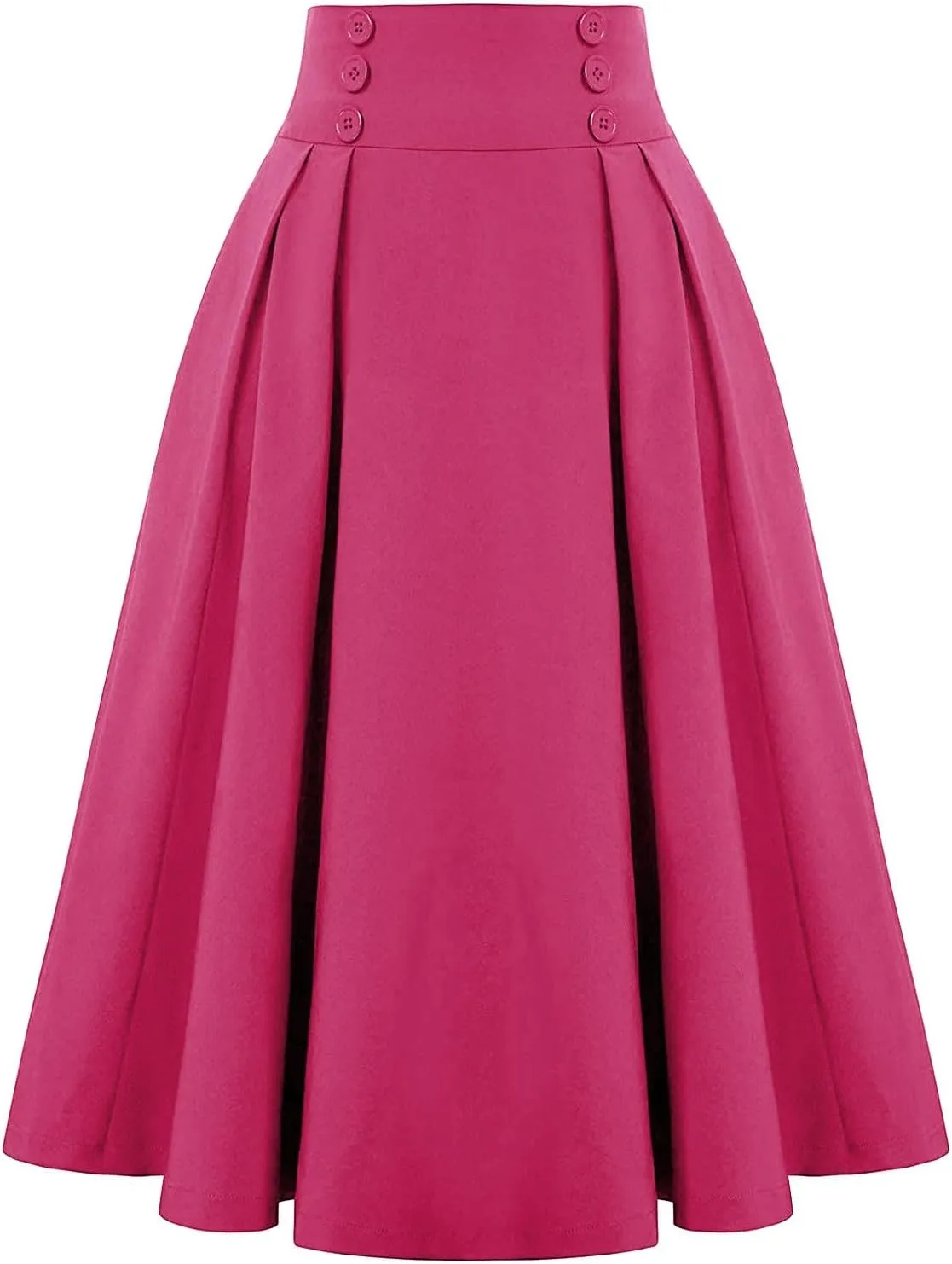 Women Vintage Skirt High Waist Pleated Button Skirts Midi A-Line Short Dress Fashion Casual Solid Swing Dresses
