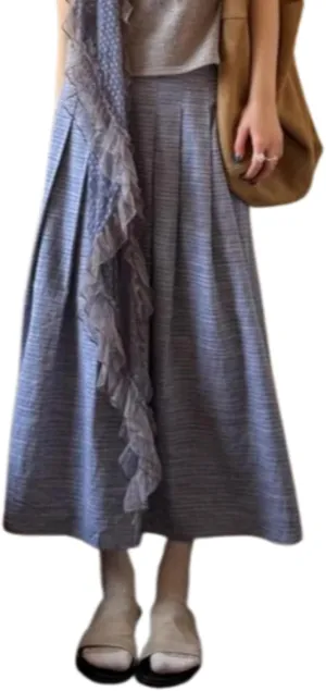 Women Vintage Y2K Summer Pleated Skirt Cotton Plaid Long Skirt A Line Aesthetic Midi Skirts
