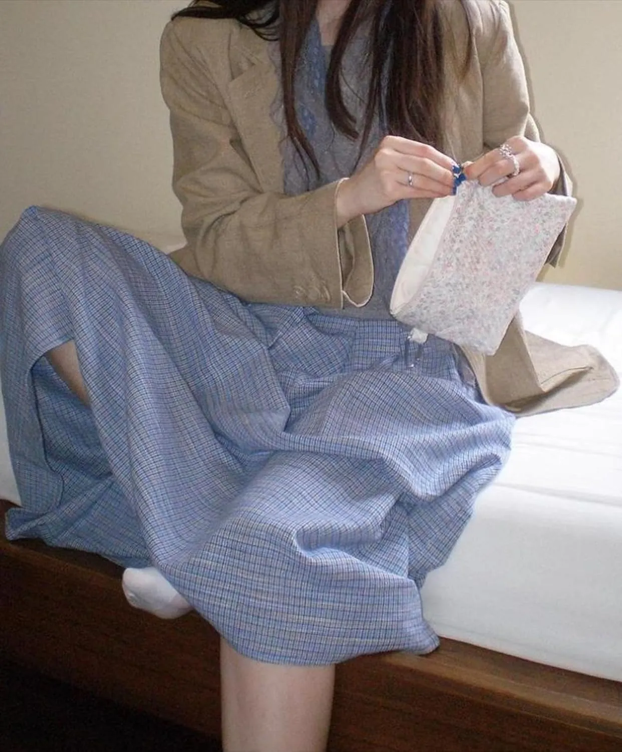 Women Vintage Y2K Summer Pleated Skirt Cotton Plaid Long Skirt A Line Aesthetic Midi Skirts