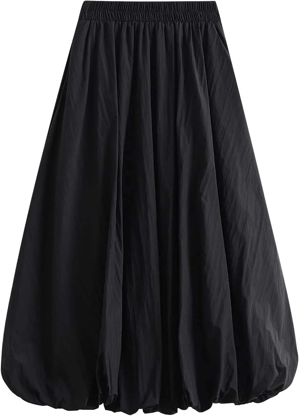 Women Y2K Bubble Maxi Skirt Elastic High Waist Balloon Long Skirts Pleated Flowy A Line Ruffle Hem Puff Midi Skirts