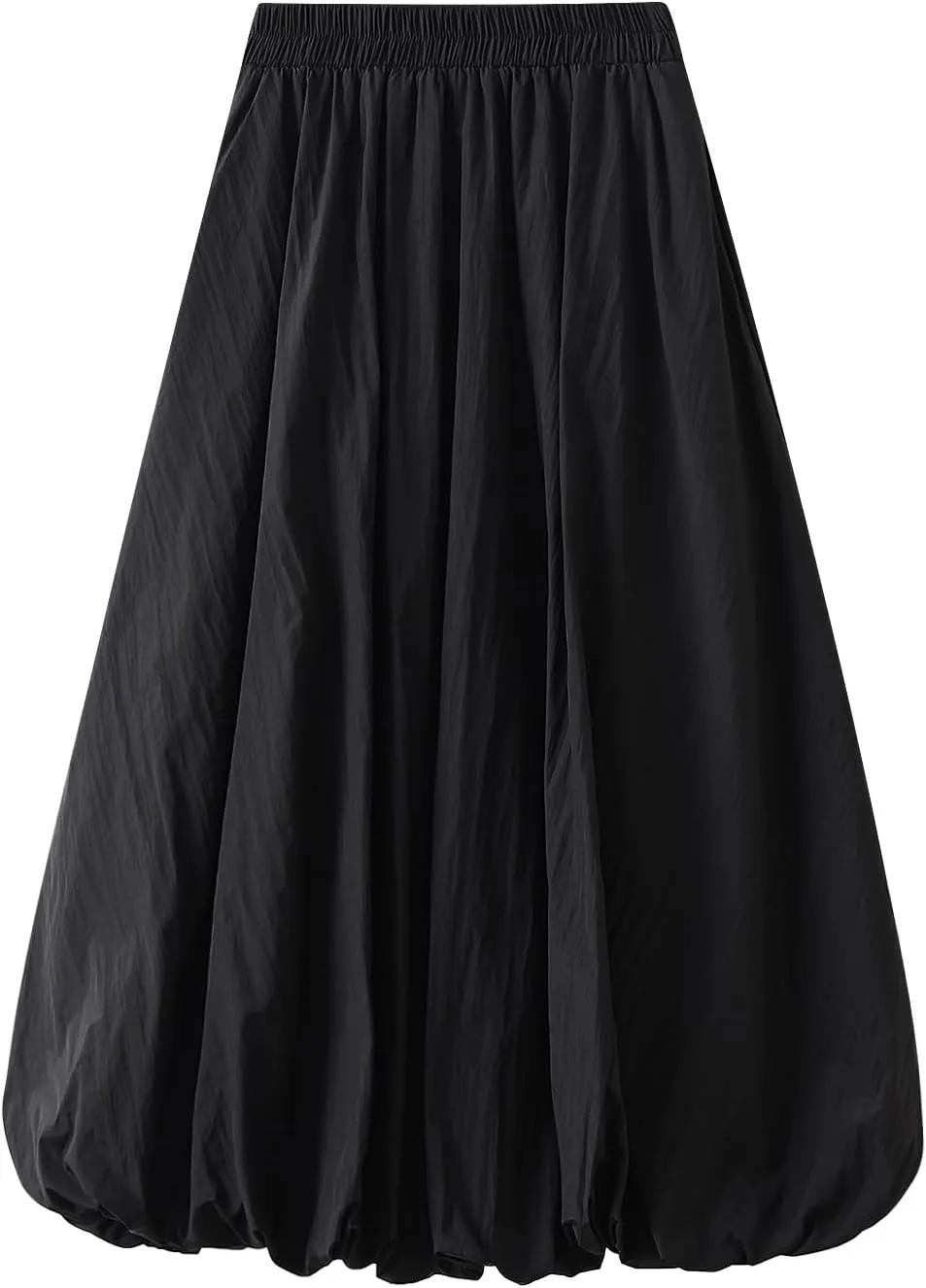 Women Y2K Bubble Maxi Skirt Elastic High Waist Balloon Long Skirts Pleated Flowy A Line Ruffle Hem Puff Midi Skirts