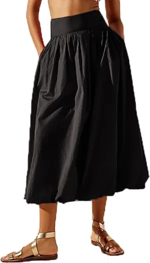 Women Y2K Bubble Maxi Skirts A Line Long Pleated Casual Summer Skirts Elastic Waist Balloon Midi Skirt