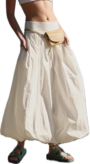 Women Y2K Bubble Maxi Skirts A Line Long Pleated Casual Summer Skirts Elastic Waist Balloon Midi Skirt