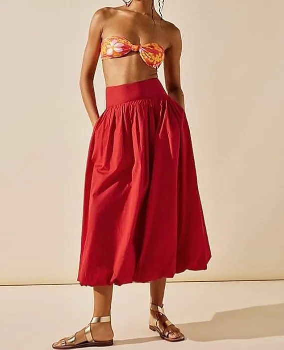 Women Y2K Bubble Maxi Skirts A Line Long Pleated Casual Summer Skirts Elastic Waist Balloon Midi Skirt