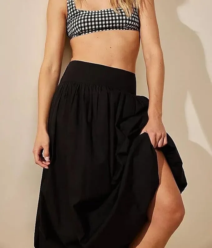 Women Y2K Bubble Maxi Skirts A Line Long Pleated Casual Summer Skirts Elastic Waist Balloon Midi Skirt