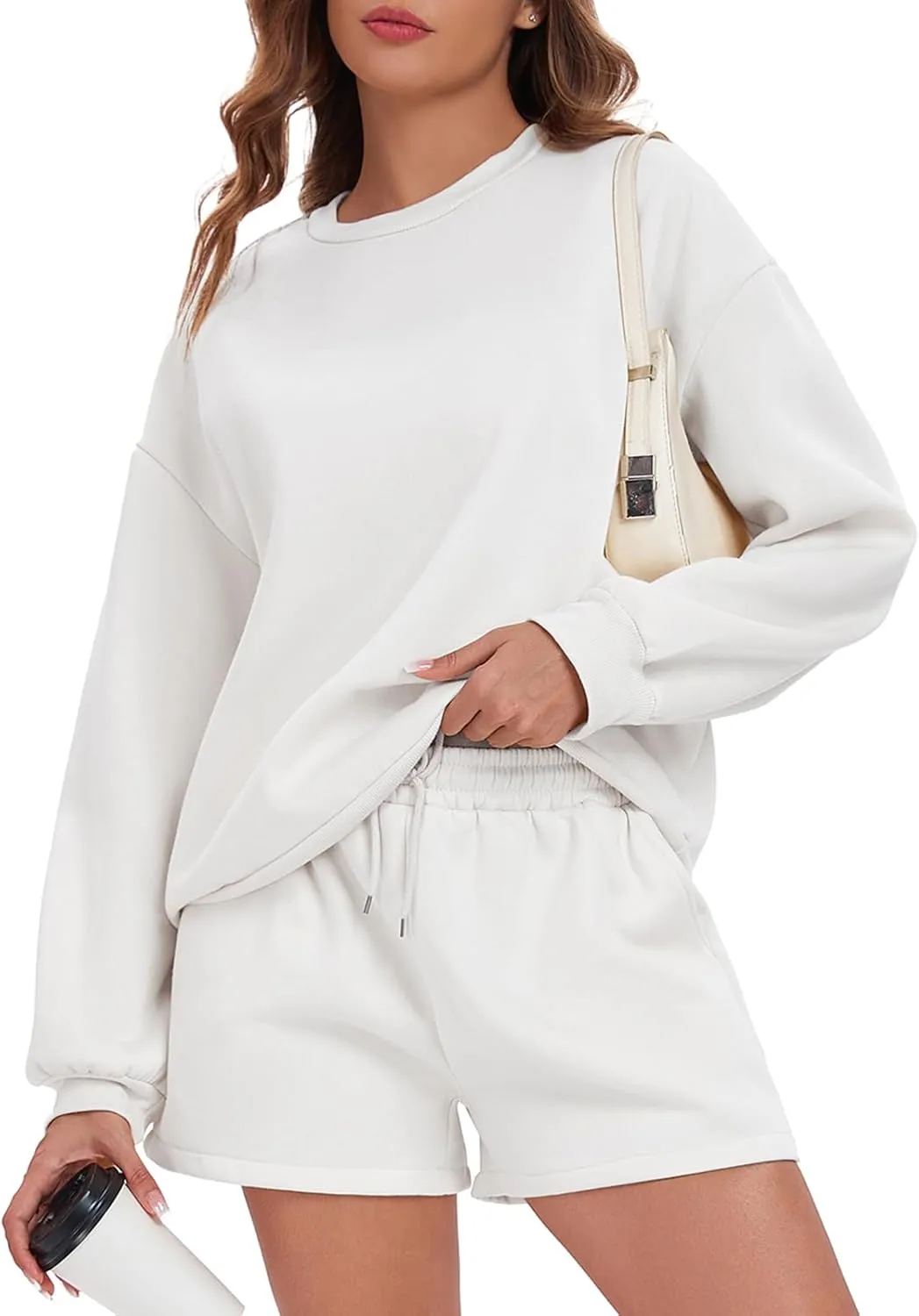 Womens 2 Piece Outfits Sweatsuit Sweat Shorts Sets Oversized Lounge Matching Sets Fashion Tracksuit Set