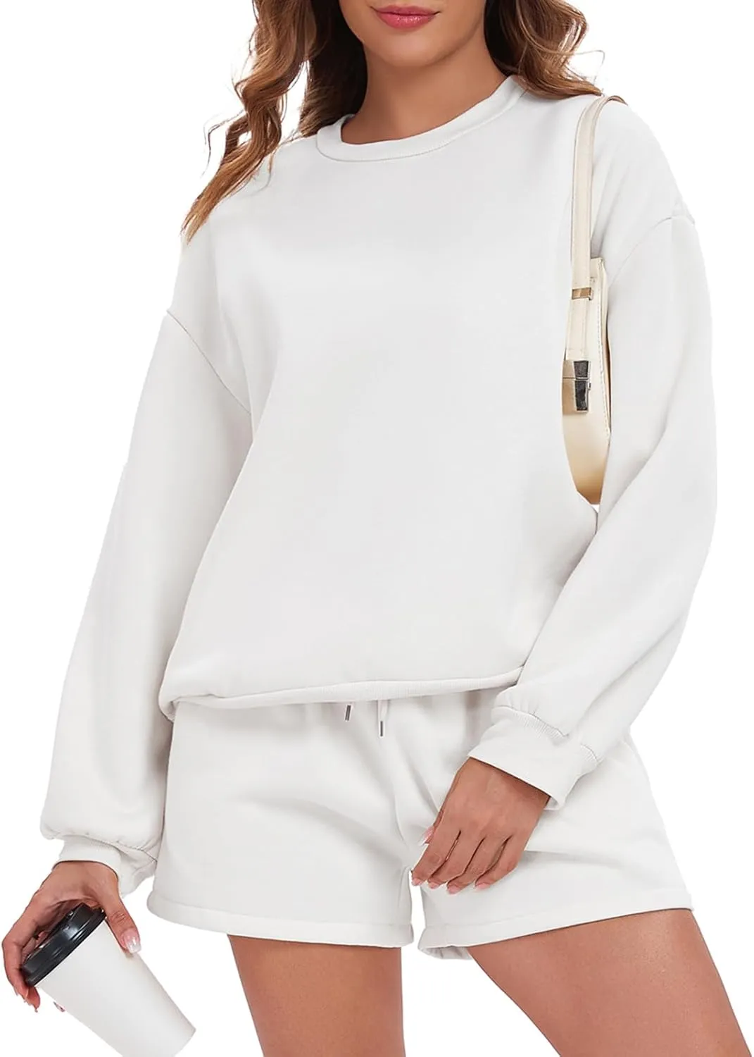 Womens 2 Piece Outfits Sweatsuit Sweat Shorts Sets Oversized Lounge Matching Sets Fashion Tracksuit Set