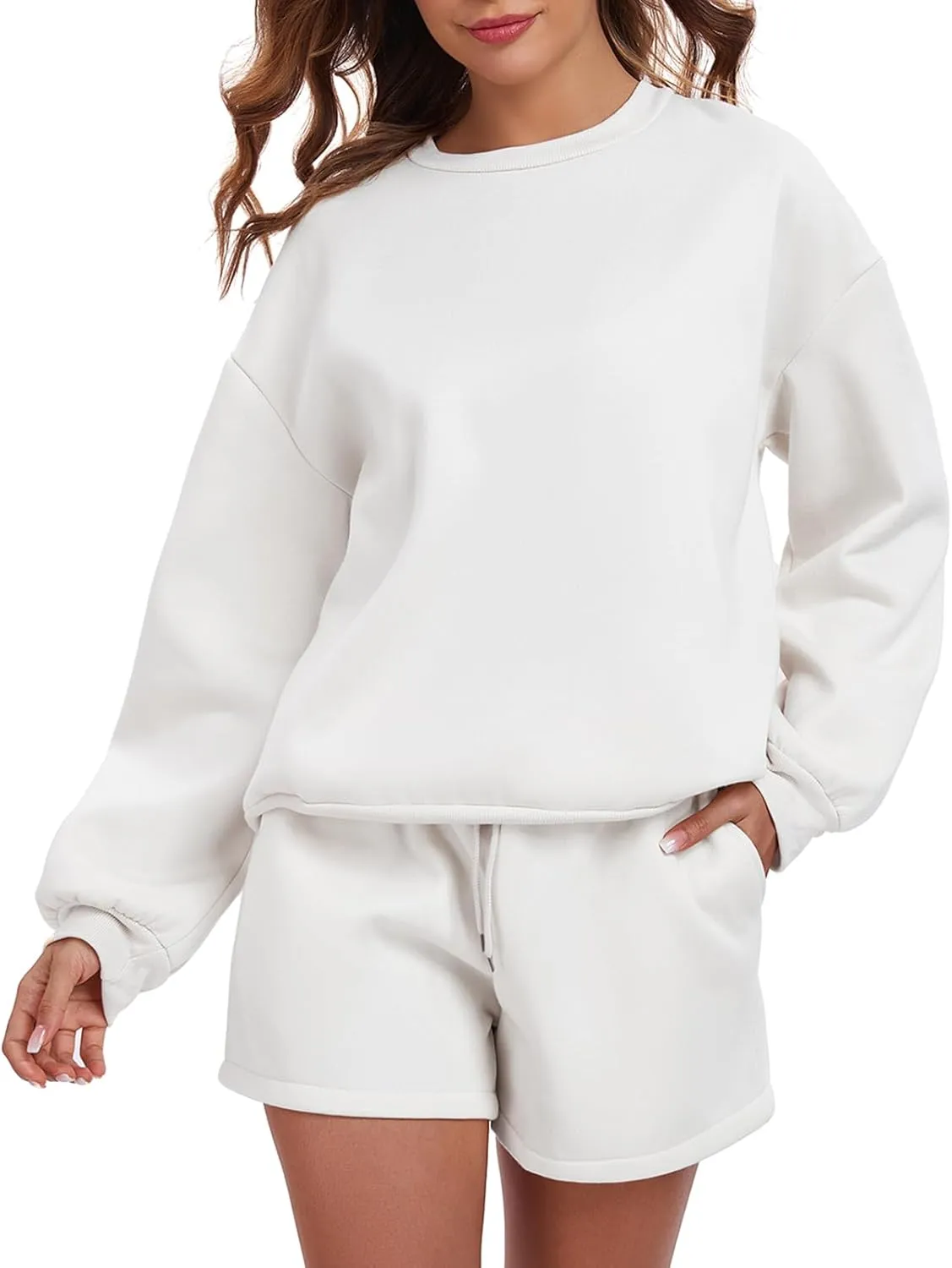 Womens 2 Piece Outfits Sweatsuit Sweat Shorts Sets Oversized Lounge Matching Sets Fashion Tracksuit Set