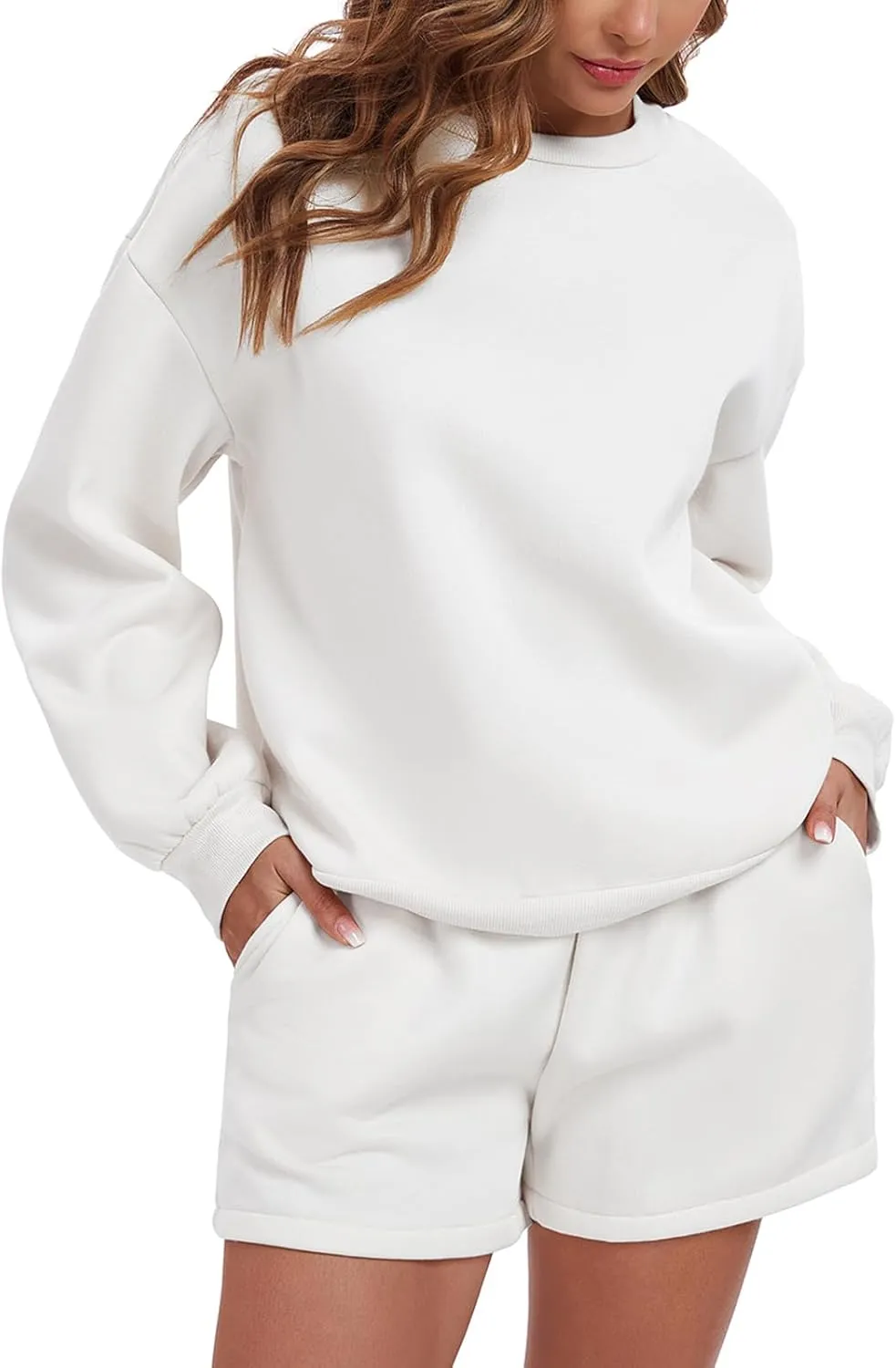 Womens 2 Piece Outfits Sweatsuit Sweat Shorts Sets Oversized Lounge Matching Sets Fashion Tracksuit Set
