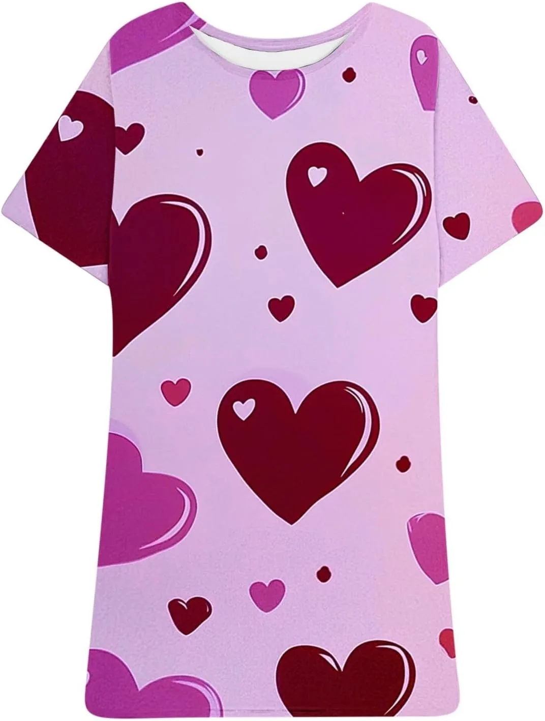 Women's 3D Printed Nightgown Short Sleeve Sleepshirt Loose Crew Neck Pajamas Cute Heart Graphic T Shirt Dress Sleepwear