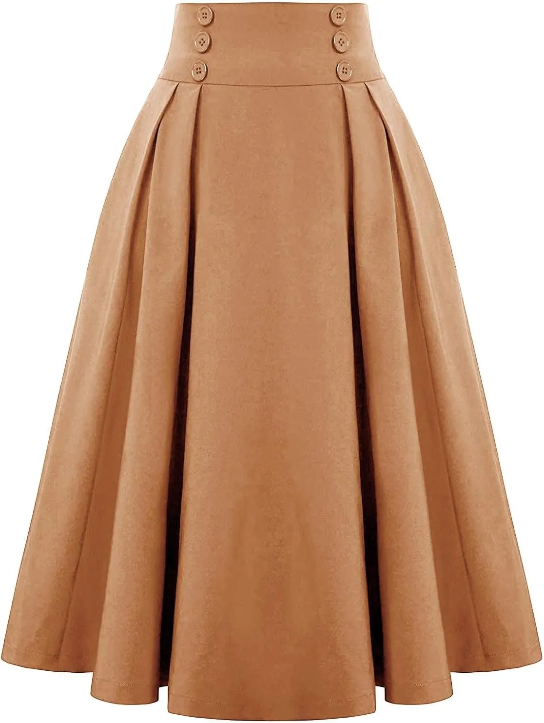 Womens A Line High Waisted Midi Skirts Button Down Fall Vintage Pleated Casual Flowy Button Down Swing Long Skirt