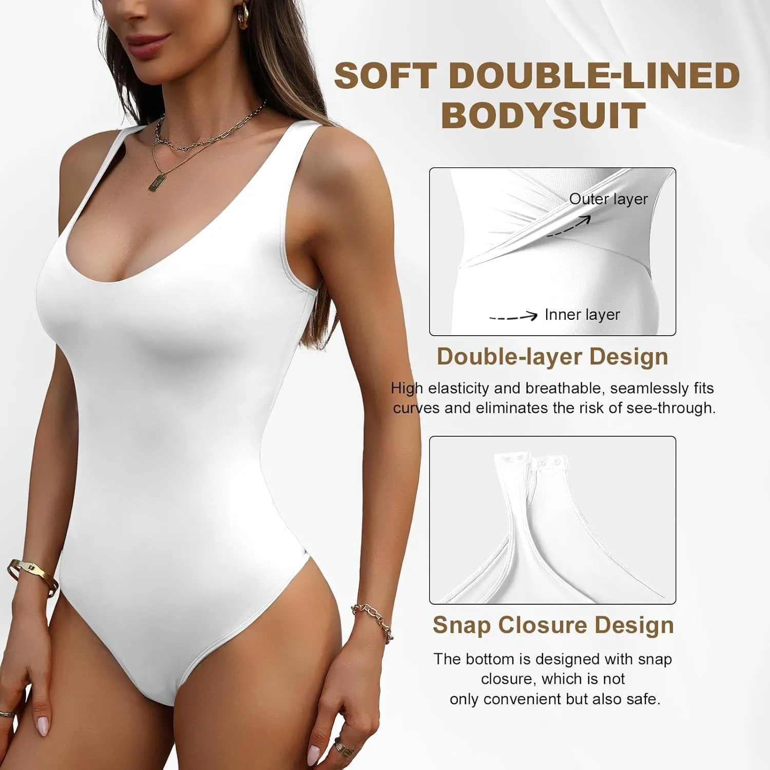 Womens Bodysuits Deep V Neck Backless Sleeveless Double-Lined Thong Bodysuit Tank Top