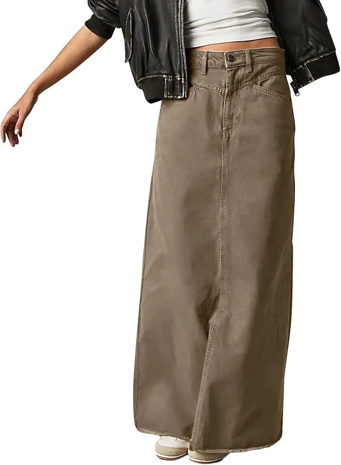 Women's Boho Skirts Summer Casual Loose Trendy Elastic Waist Solid Color Sun Beach Long Maxi Denim Skirt, S-XL