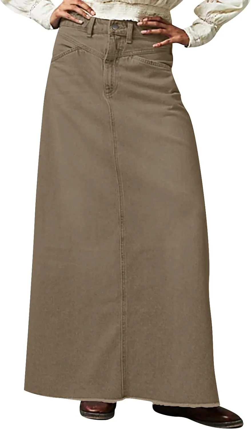 Women's Boho Skirts Summer Casual Loose Trendy Elastic Waist Solid Color Sun Beach Long Maxi Denim Skirt, S-XL